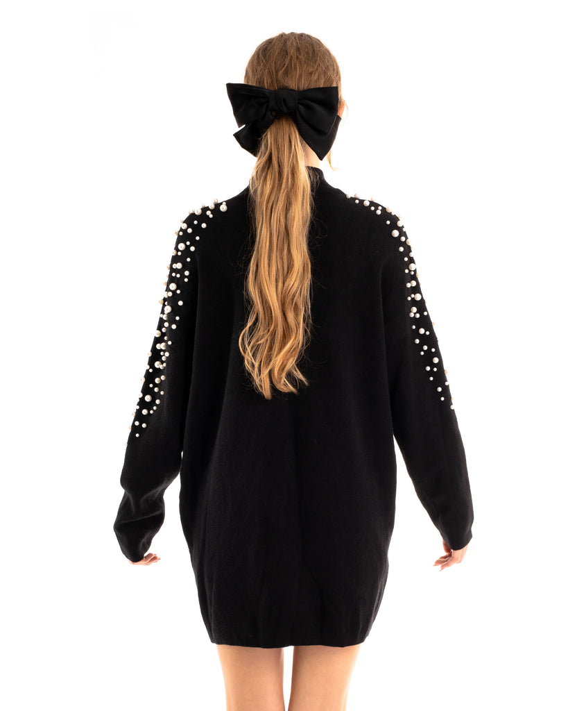 Oversized jumper with faux pearl embellishment in Black