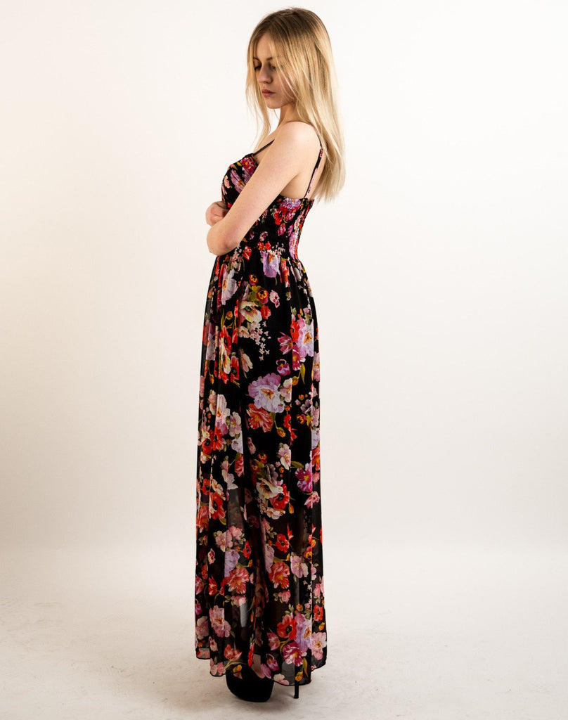 Printed Chiffon Maxi Dress KK6228 (BIG FLORAL PRINT)