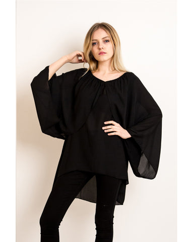 Chiffon Long Sleeves Cape Top (Black)