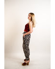 Leaves' print elasticated waist Cotton Trousers (Blue)