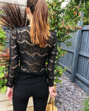 Elegant Floral lace long sleeves top in black