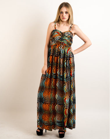 Printed Chiffon Maxi Dress KK6228 (BLACK STRIPE PRINT)