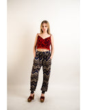 Stripe print elasticated waist Cotton Trousers (Wine)