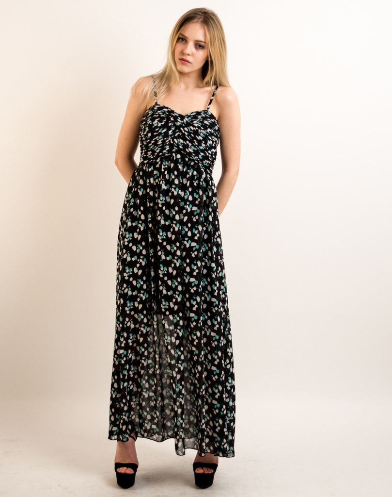 Printed Chiffon Maxi Dress KK6228 (BLUE LEAVES PRINT)