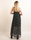 Printed Chiffon Maxi Dress KK6228 (BLUE LEAVES PRINT)