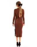 Lace up and cut out design Metallic midi bodycon dress in Brown