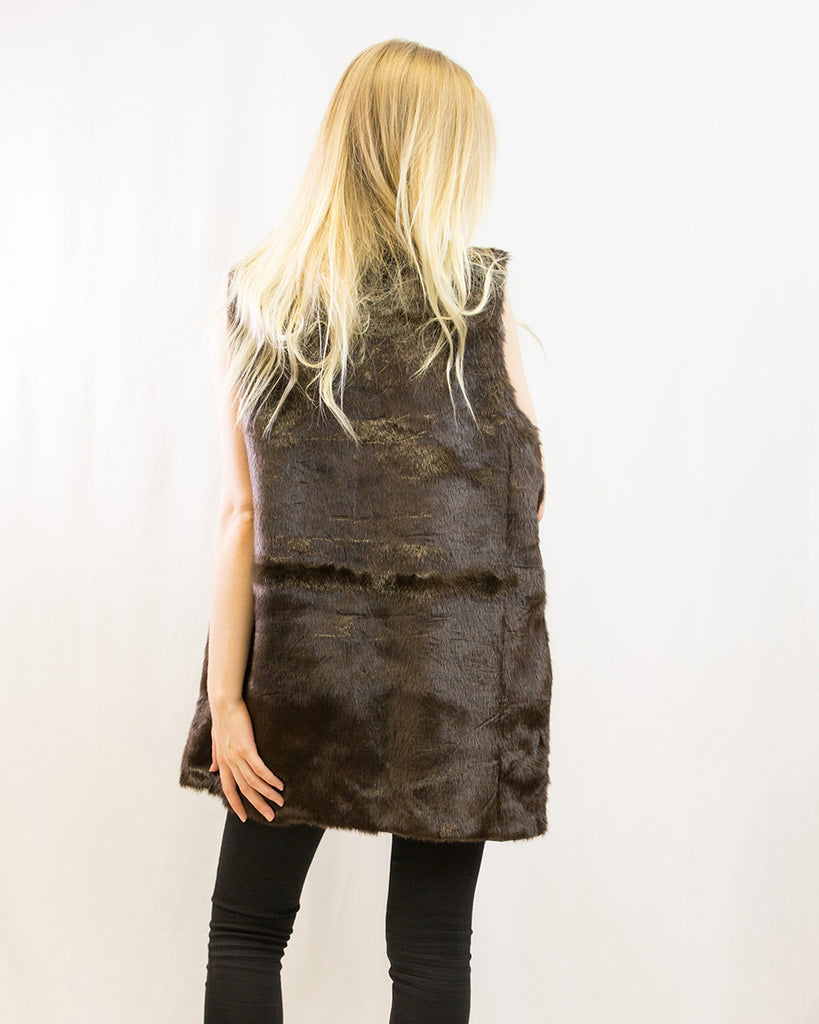 Belt fasten long Faux Fur Gilet (Brown)