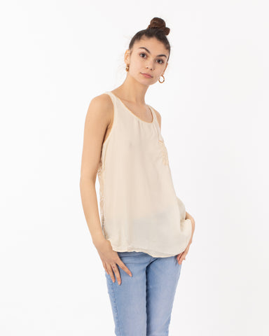 Chain Neck Line Detail Vest Top (Cream)