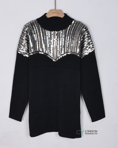 Oversized jumper with sliver sequin embellishment in black