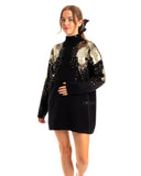 Gold Sliver Mix sequin embellished front and sleeves design jumper dress in black