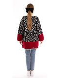 Leopard pattern design oversized cardigan with red hem