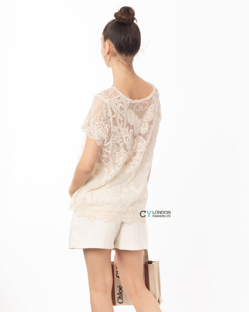 Crochet Top with Butterfly detail (Cream)