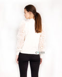 White Knit Top with Crocheted Puff Sleeves