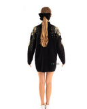 Gold Sliver Mix sequin embellished front and sleeves design jumper dress in black