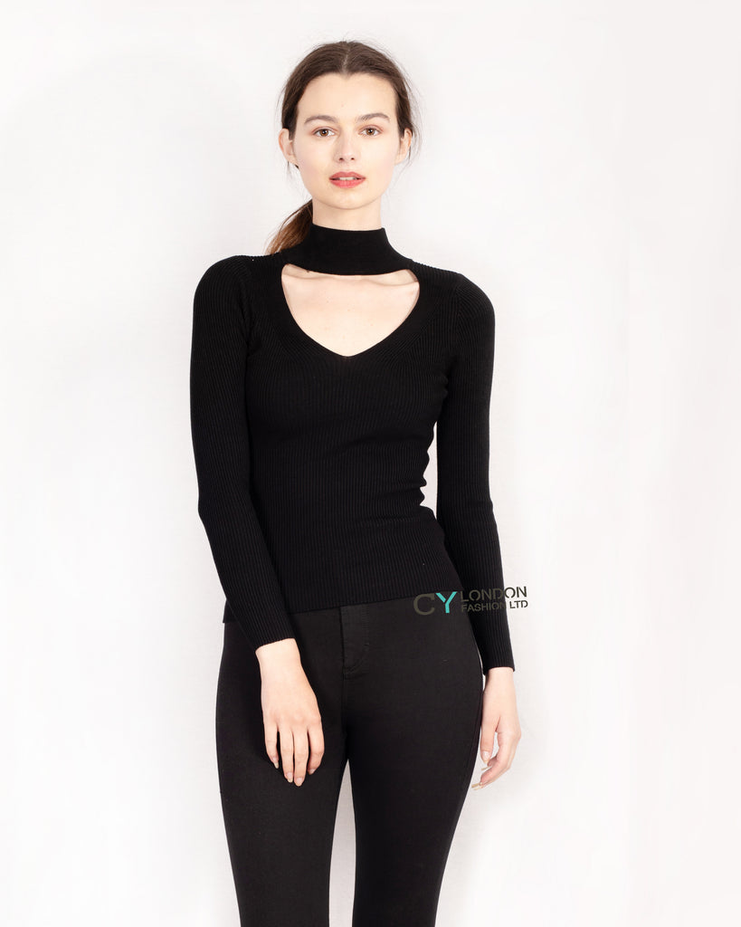 Soft knit Jumper top with Cut Outs design in Black