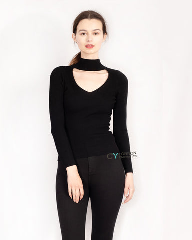 Soft knit Jumper top with Cut Outs design in Black