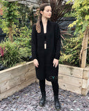 Oversized Boxy rib knit long cardigan with front pocket