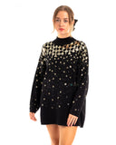 Sequin embellished front and sleeves design jumper dress in black