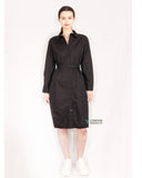 Cotton shirt dress with Pleated  chiffon hem design in black