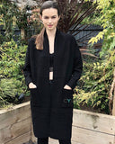 Oversized Boxy rib knit long cardigan with front pocket