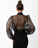Black color Oversized Organza shirt in polka dot print with bow design