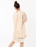 Oversized long shirt dress in textured jacquard design fabric beige color