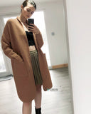 Oversized Boxy rib knit long cardigan with front pocket