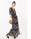 Short Sleeve Wrap Maxi Dress in big polka dot Print