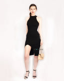 Front Open bodycon knit dress in black