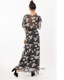 Floral Print Chiffon Wrap Maxi Dress (Black Rose)