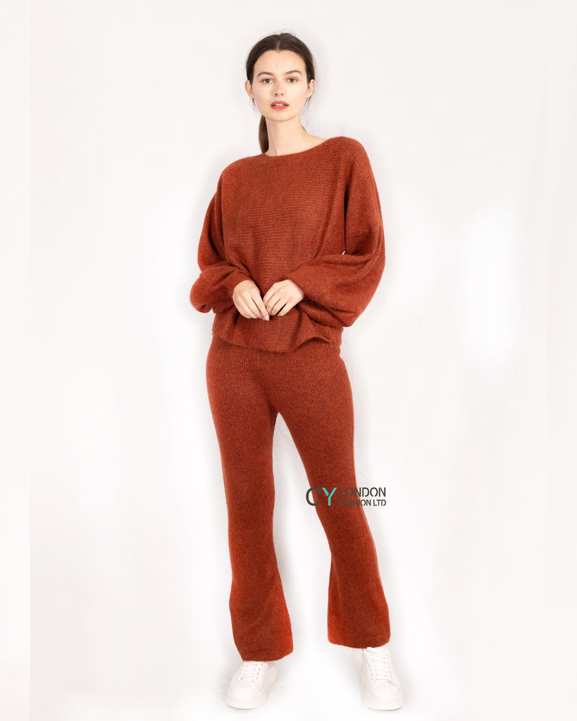 Knitted Loungewear Set In Brown | Jumper and Trousers