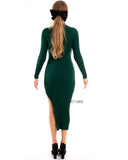 Soft Knitted Ribbed Midi Bodycon front OR back cut out design Dress In Green