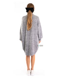Super Soft Fine Knit Plain Color Funnel Neck Long Jumper Dress in grey