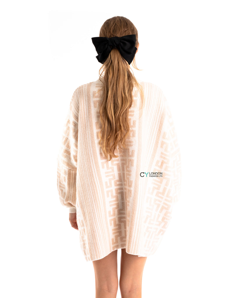 Fine knit oversized jumper with monogrammed pattern design in Pink and White
