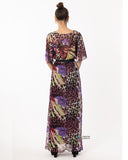 Floral Print Chiffon Wrap Maxi Dress (Purple Leopard)