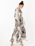 White Textured scarf print pleated long shirt dress