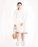 Fine knit bodycon dress with knot tie design in cream white