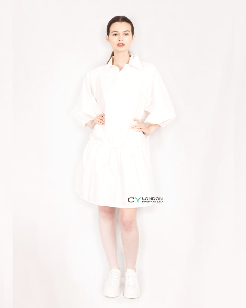 Oversized Cotton shirt dress with ruffle hem