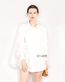 Cotton shirt with Ruched Sleeve in white