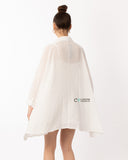 Oversized shirt dress in white with shimmy hues fabric design