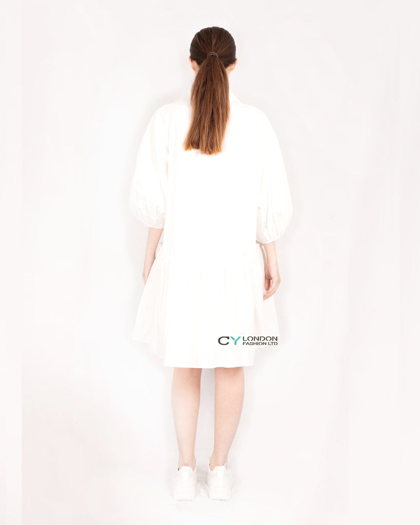 Oversized Cotton shirt dress with ruffle hem
