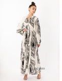 White Textured scarf print pleated long shirt dress