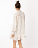 White color Oversized shirt dress in pop pattern fabric in ruffle hem design