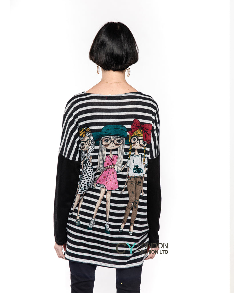 Pretty Girls & Striped Print Batwing Knitted Jumper