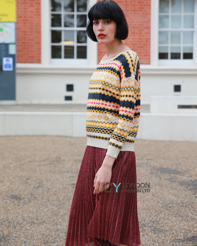 Stripe Aztec Design Print Knitted Jumper