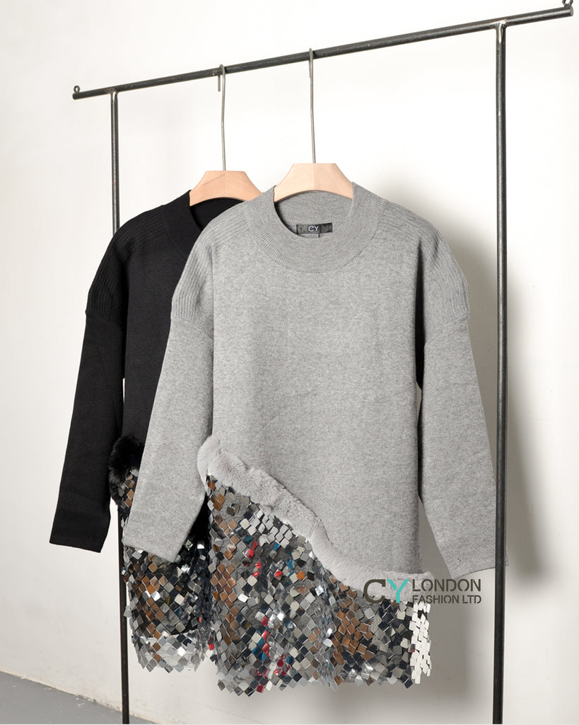 Mirror Sequins and Faux Fur Jumper