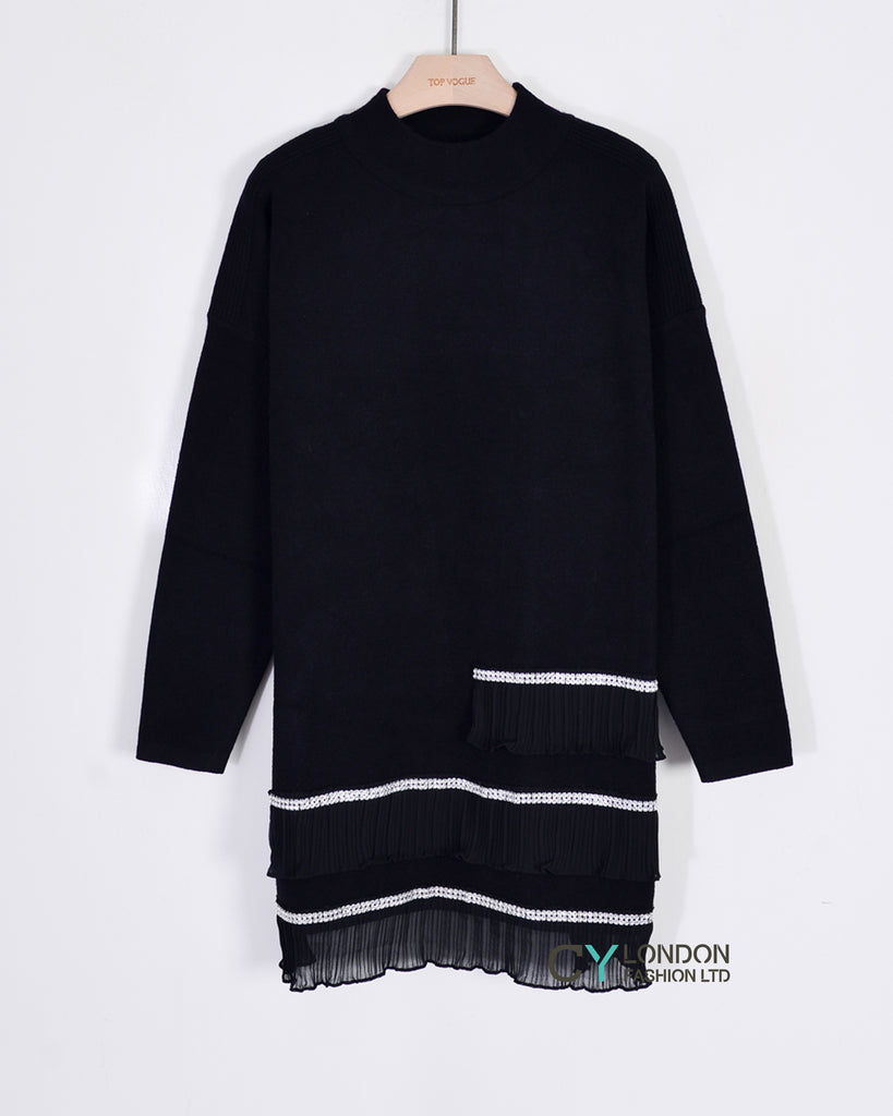 Crystal trim & Chiffon Hem Jumper