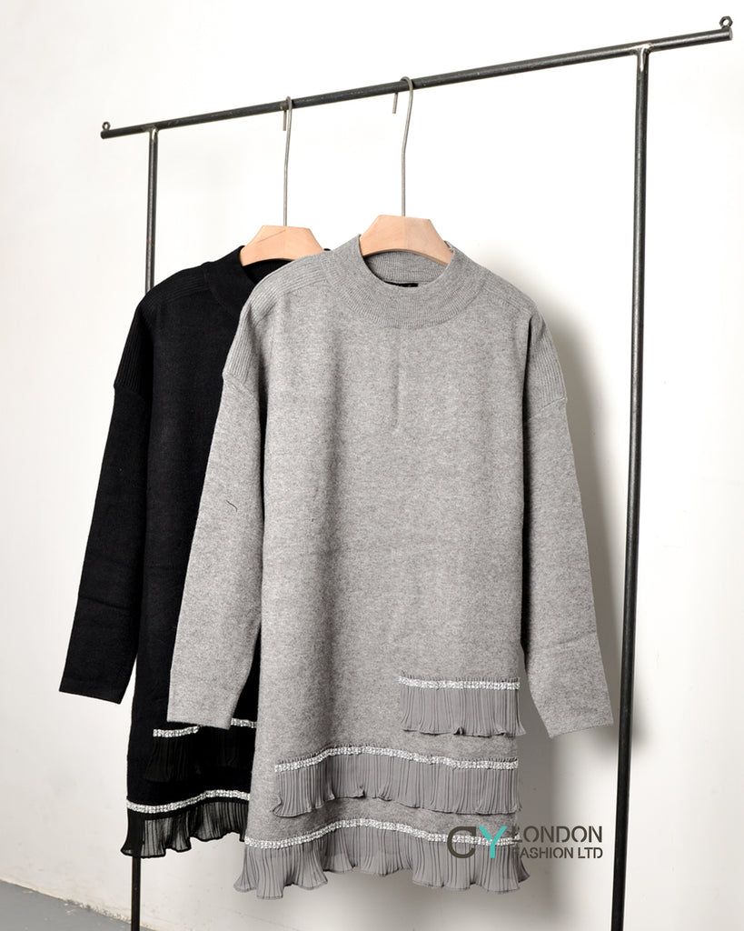 Crystal trim & Chiffon Hem Jumper