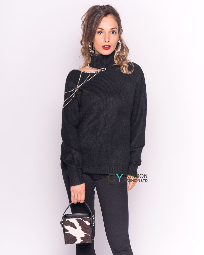 Open shoulder jumper with Chain Detail