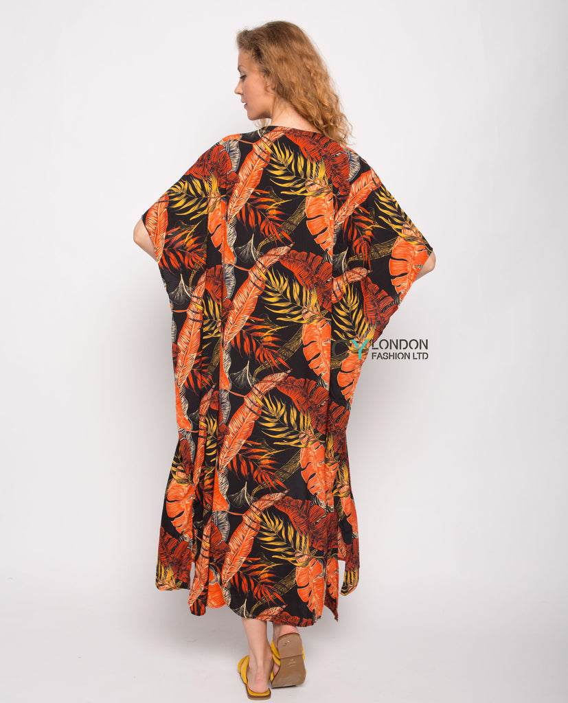 Multi leaves print kaftan cardigan